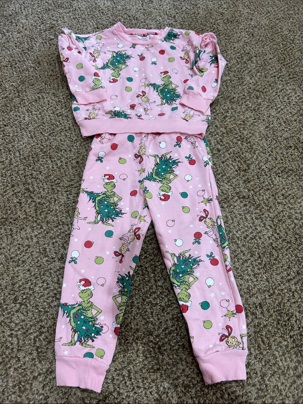 Pink Girls Grinch Holiday Pajama Set